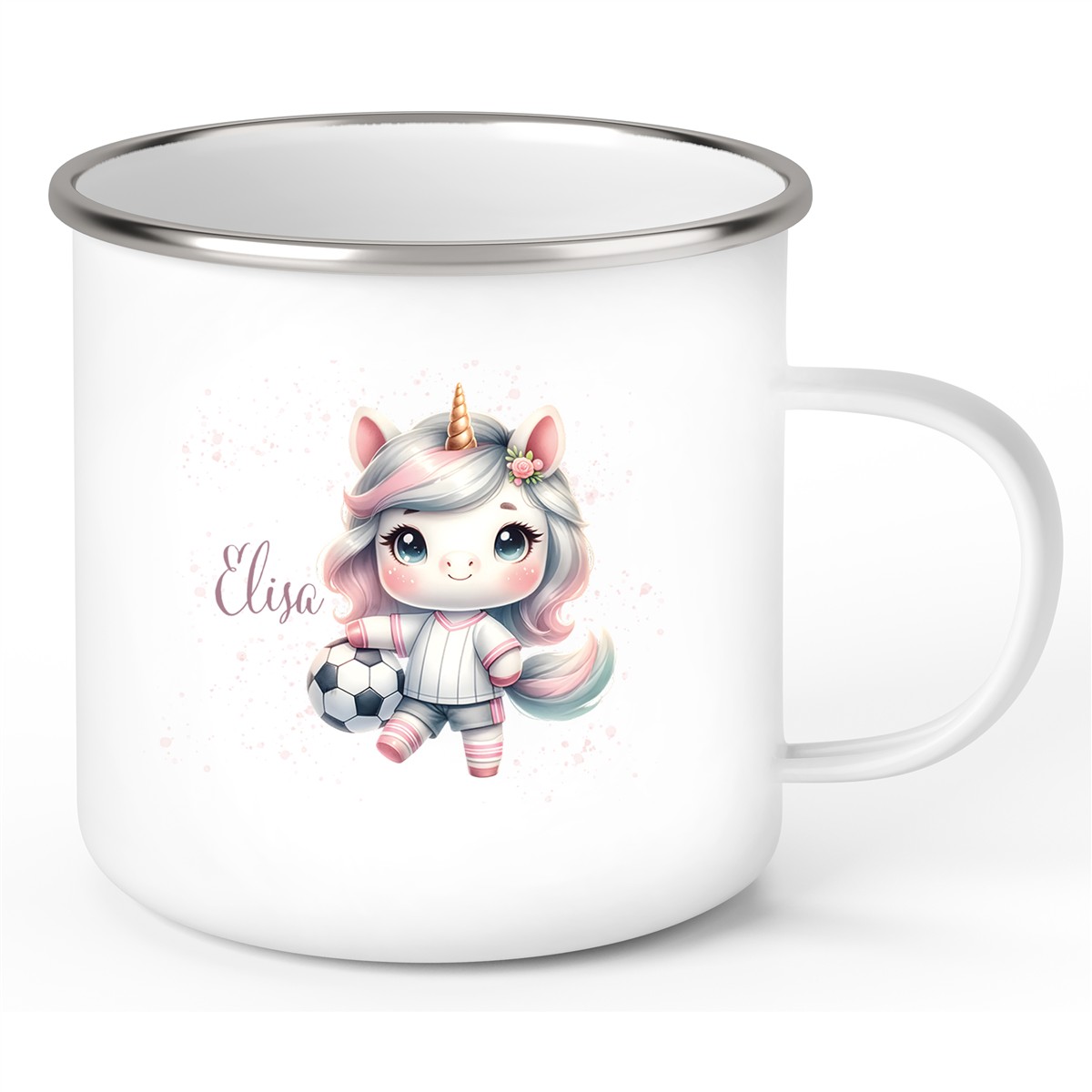 Tasse Fußball 10 Wunschname Emaille Kinderbecher personalisiert