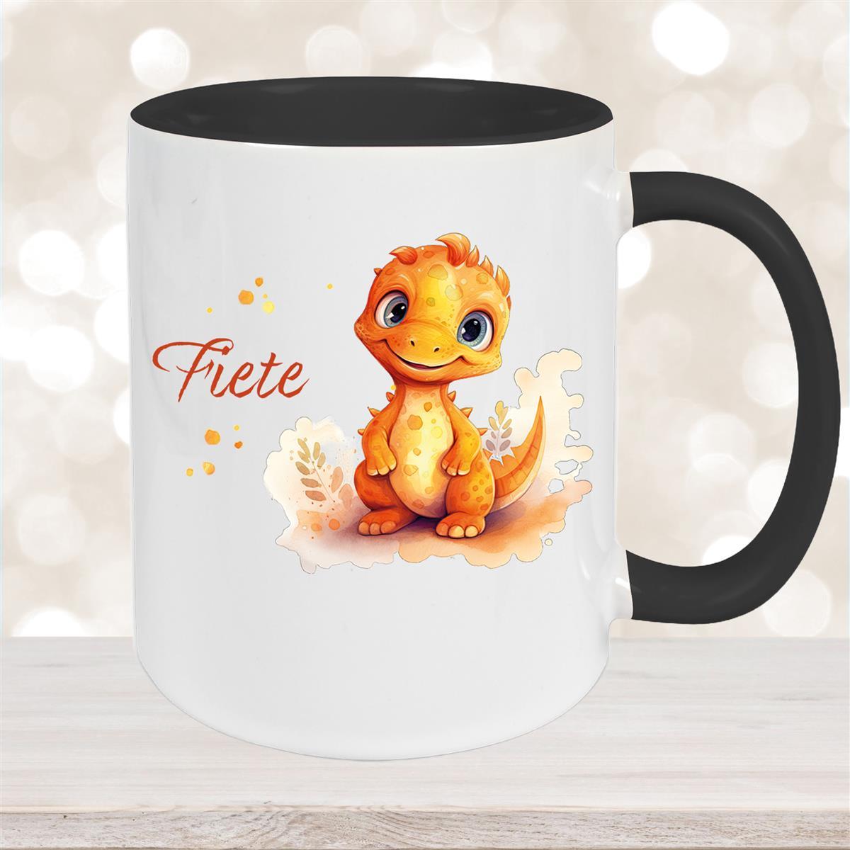 Tasse Dino #10 Wunschname Keramik Kinderbecher Personalisiert Schwarz