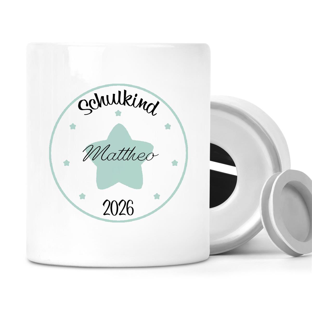 Spardose mit Wunschname Schulanfang 1 personalisiert