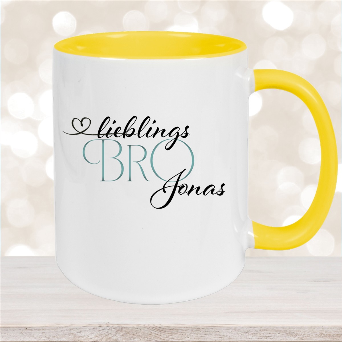 Tasse Wunschname Lieblings-Bro #1 personalisiert Keramik Becher Gelb