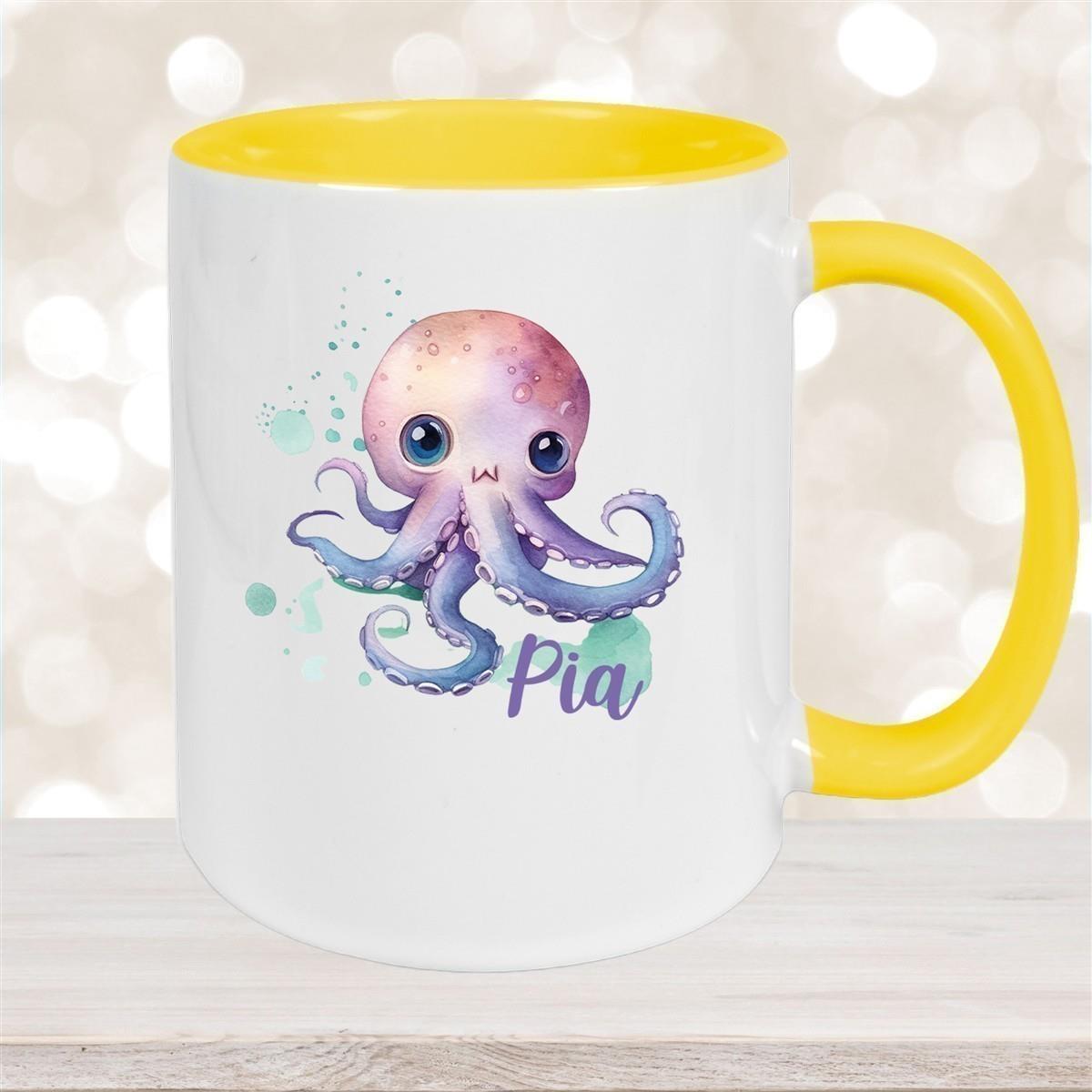 Tasse Wunschname Meerestiere-Oktopus 1 Keramik Kinderbecher versch. Farben