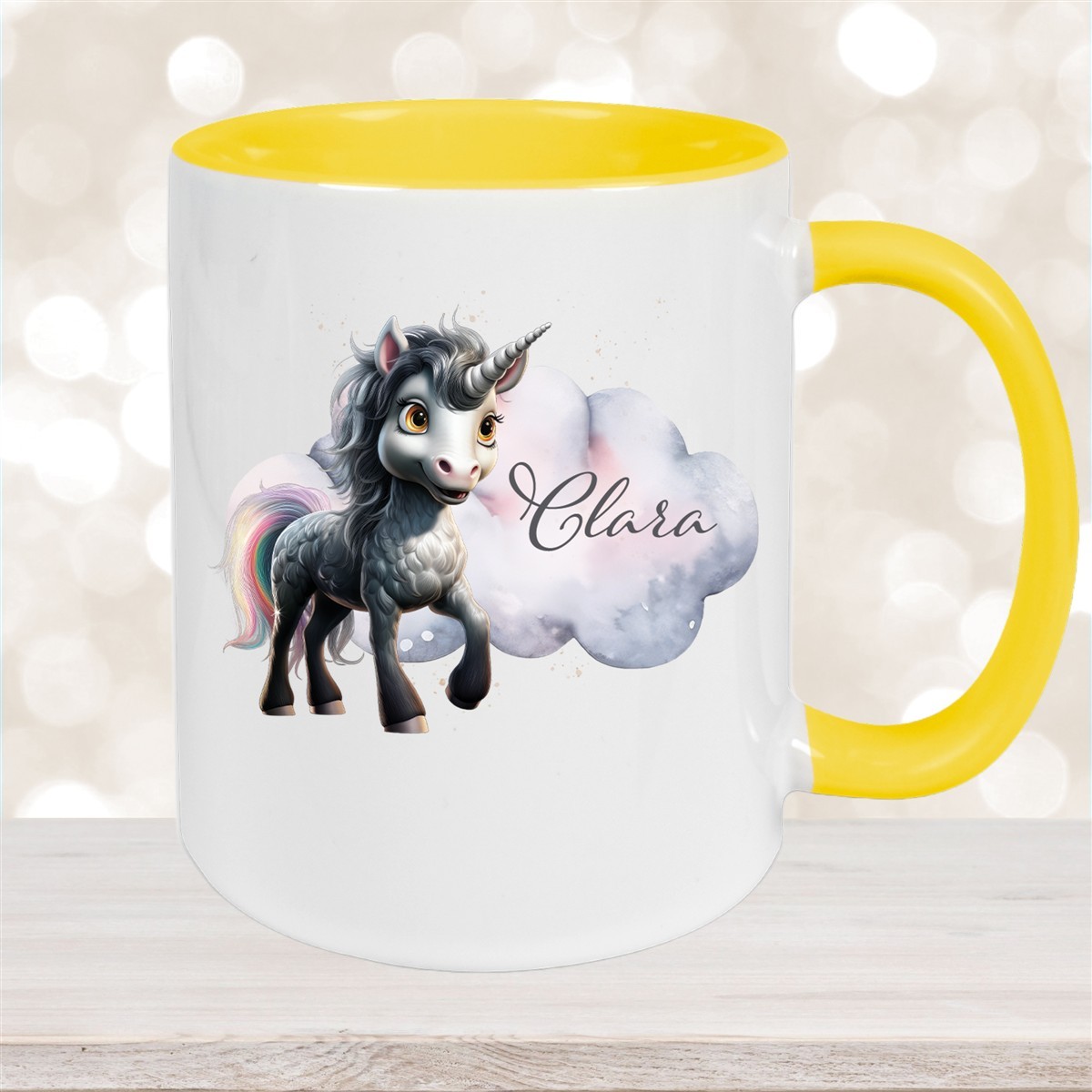 Tasse Einhorn #7 Wunschname Keramik Kinderbecher personalisiert Gelb