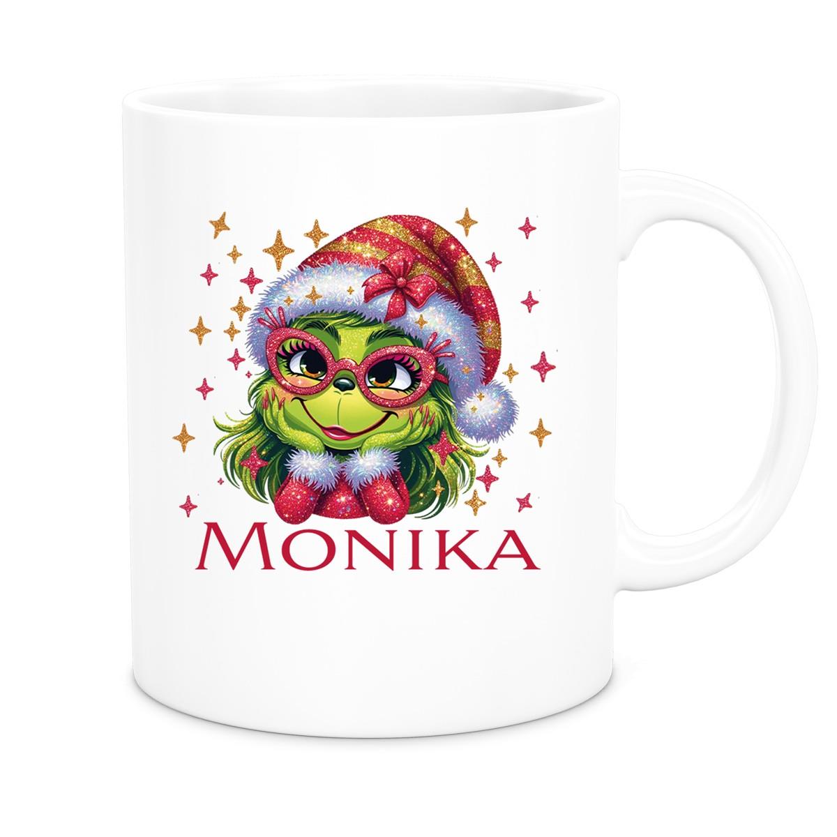 Tasse Wunschname Weihnachten Lady-Grinch 1 Keramik Kinderbecher versch. Farben