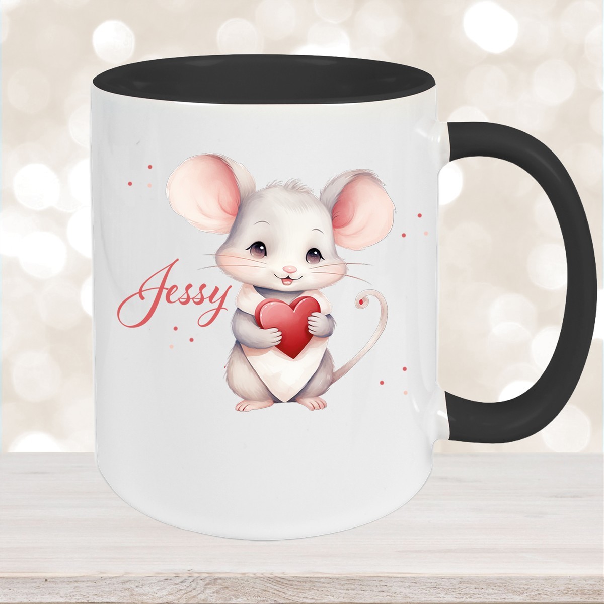 Tasse Liebe - Maus Valentinstag Wunschnamen Keramik personalisiert Schwarz