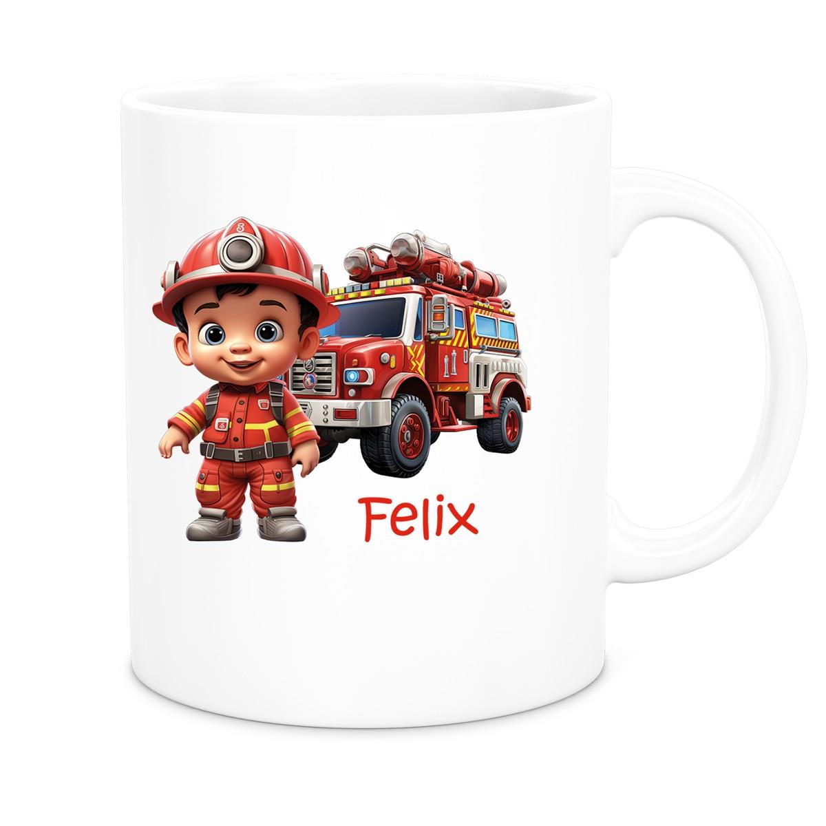 Tasse Wunschname Feuerwehr 4 Keramik Kinderbecher versch. Farben