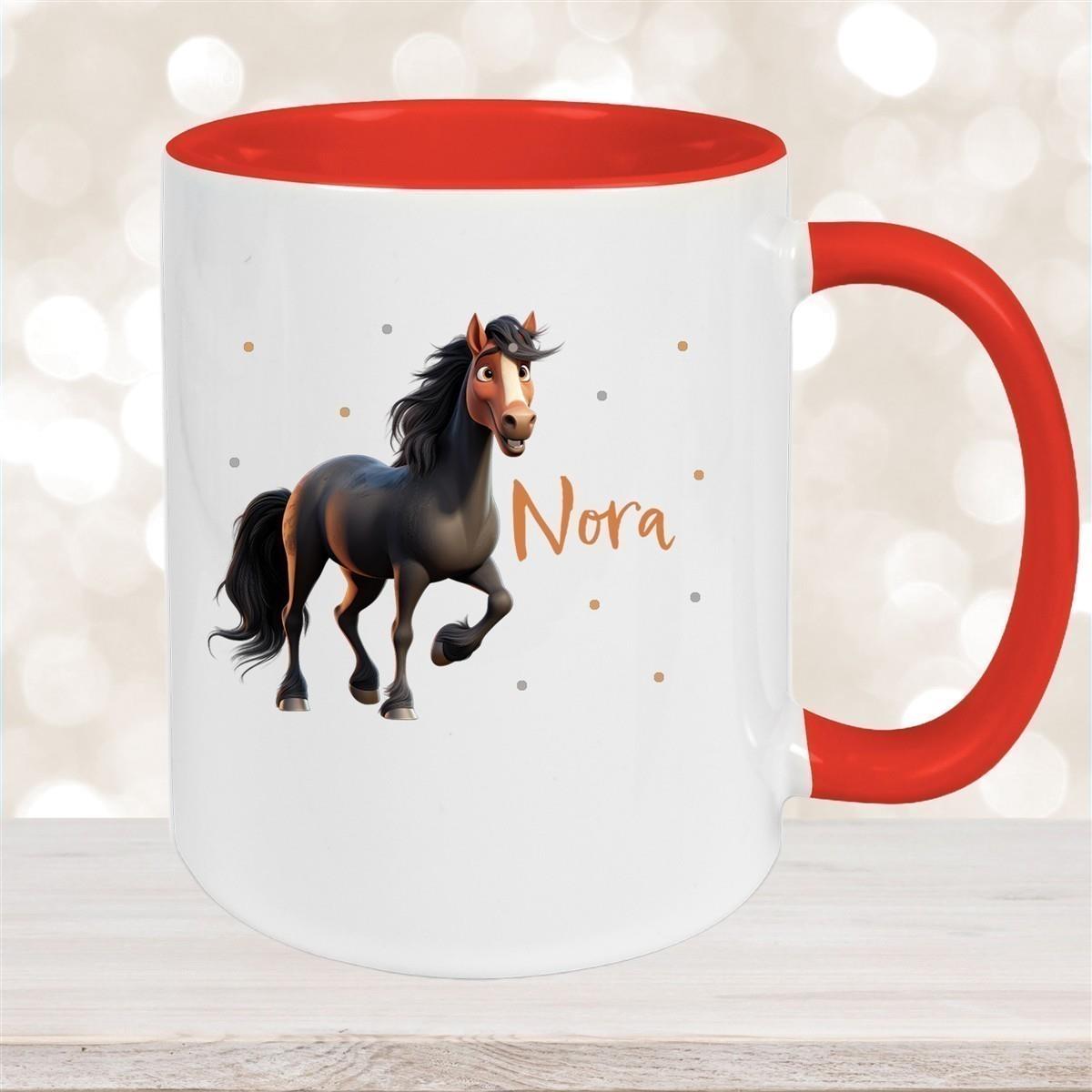 Tasse Pferd 2 Wunschname Keramik Kinderbecher personalisiert versch. Farben