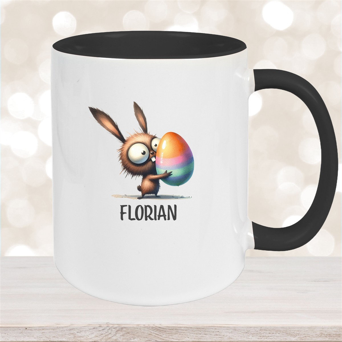 Tasse Ostern - Hase #6 Wunschnamen Keramik personalisiert Schwarz