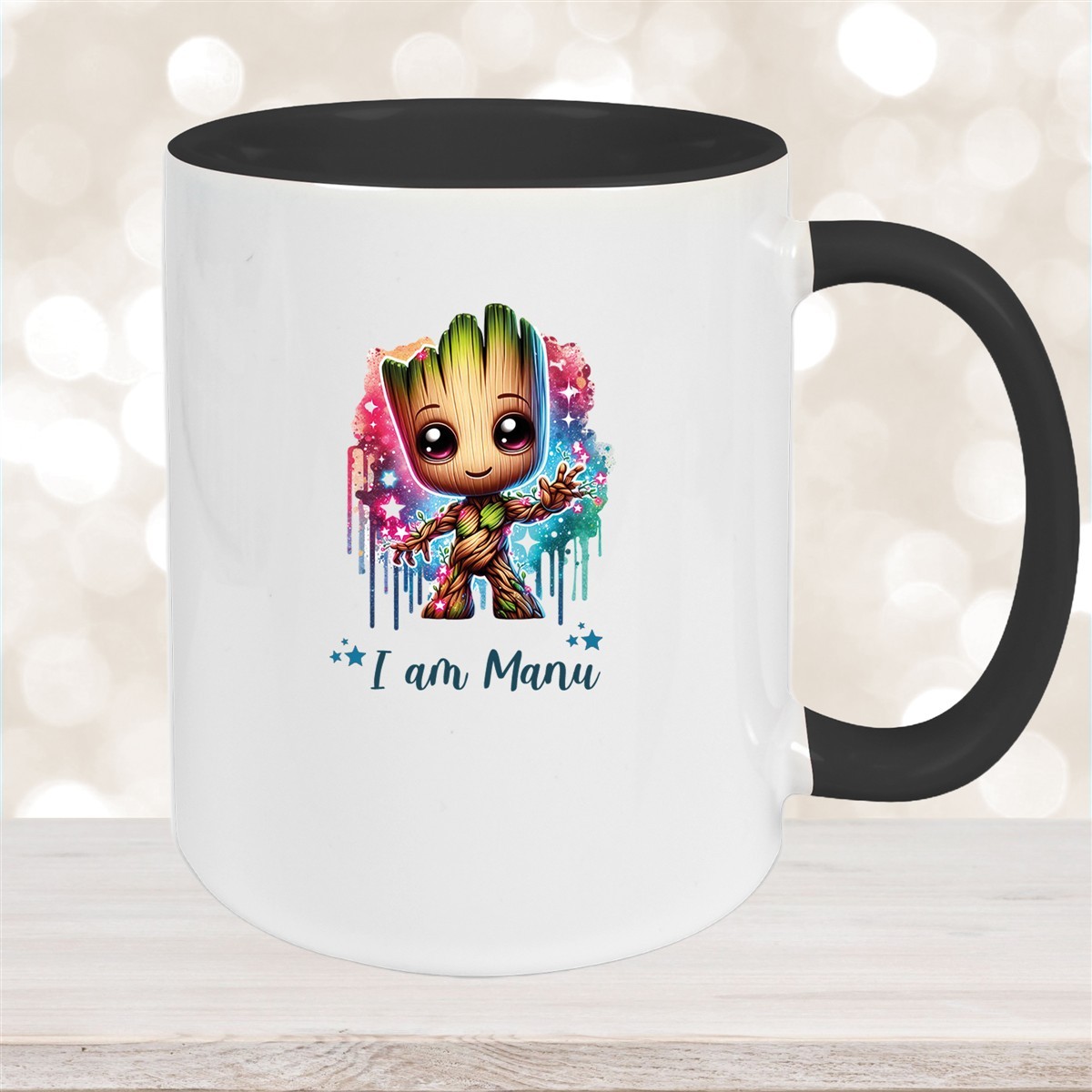 Tasse Wunschname Baby-Groot #5 Keramik Kinderbecher personalisiert Schwarz