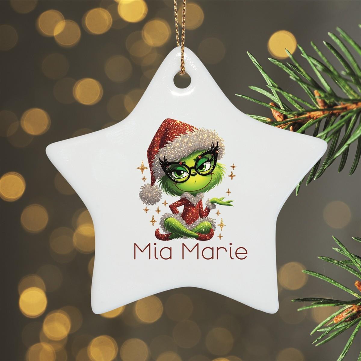 Weihnachtsanhänger personalisiert Lady-Grinch 4 Name Motiv Anhänger Keramik, Weihnachtsschmuck, Weihnachtskugel, Christbaumschmuck versch. Formen