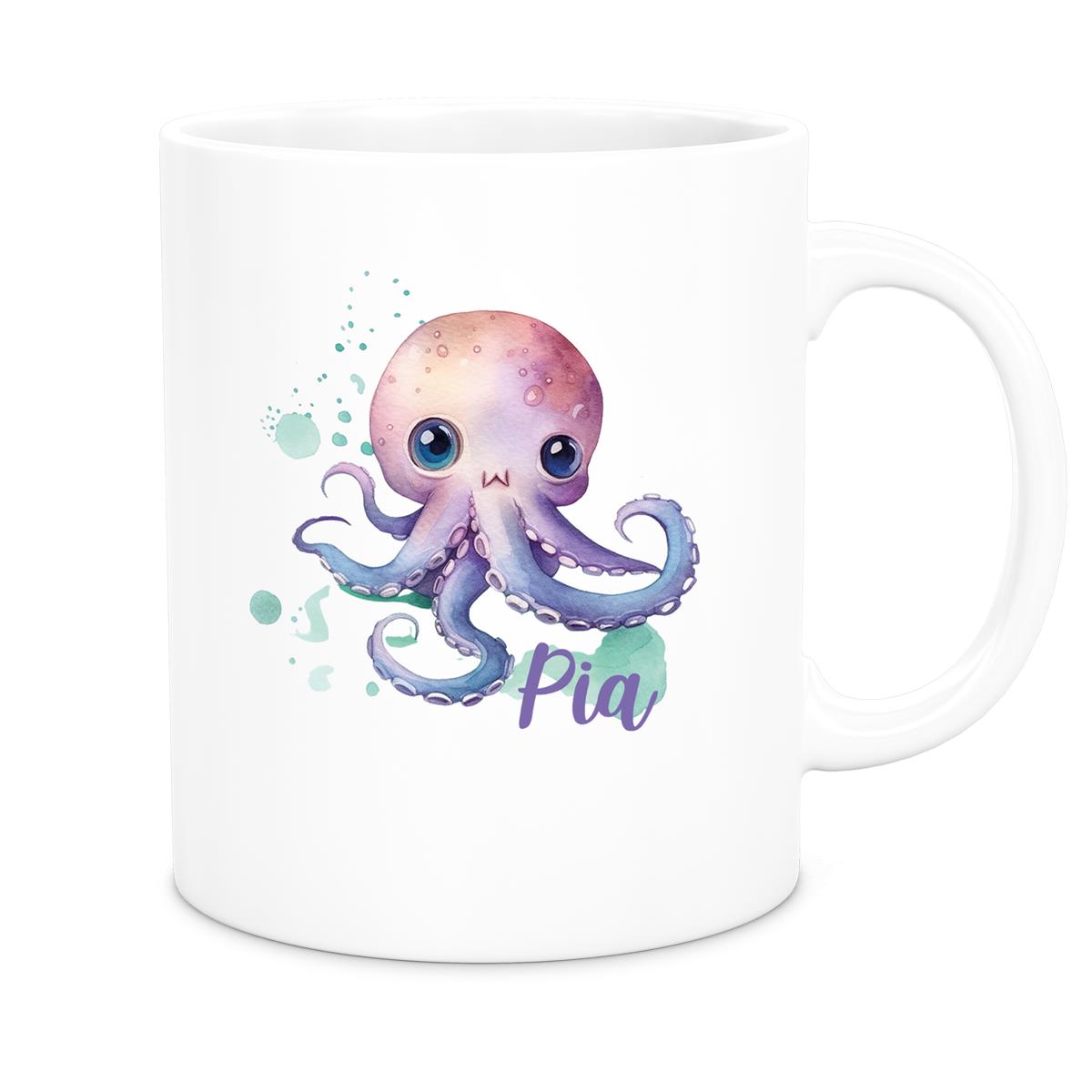 Tasse Wunschname Meerestiere-Oktopus 1 Keramik Kinderbecher versch. Farben