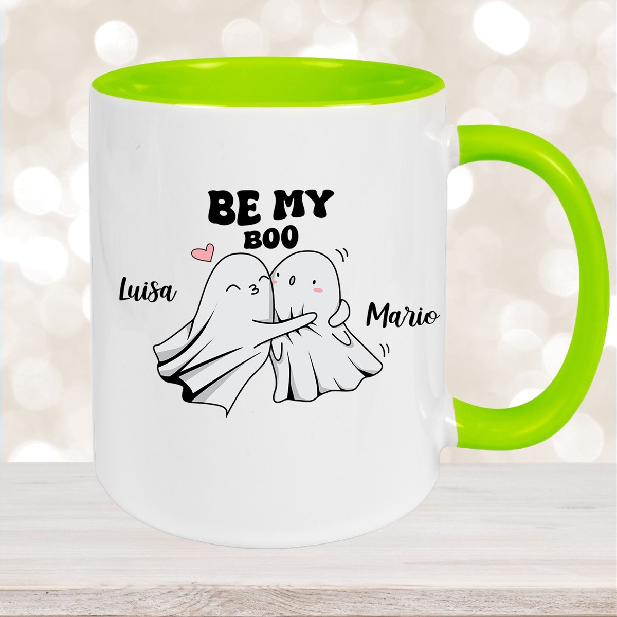 Tasse Liebe - BE MY BOO Valentinstag Wunschnamen Keramik personalisiert Grün