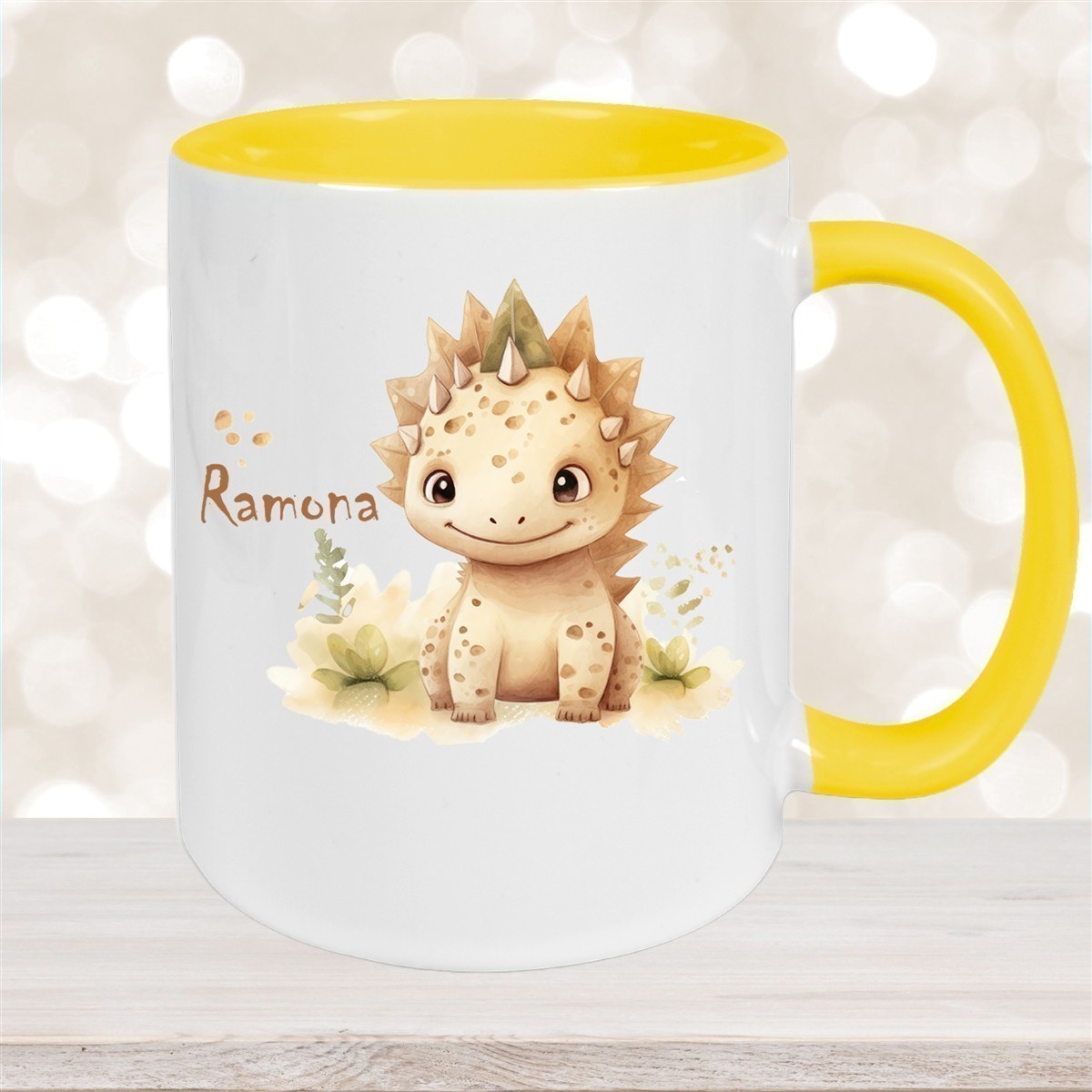 Tasse Wunschname Dino #2 Keramik Kinderbecher versch. Farben