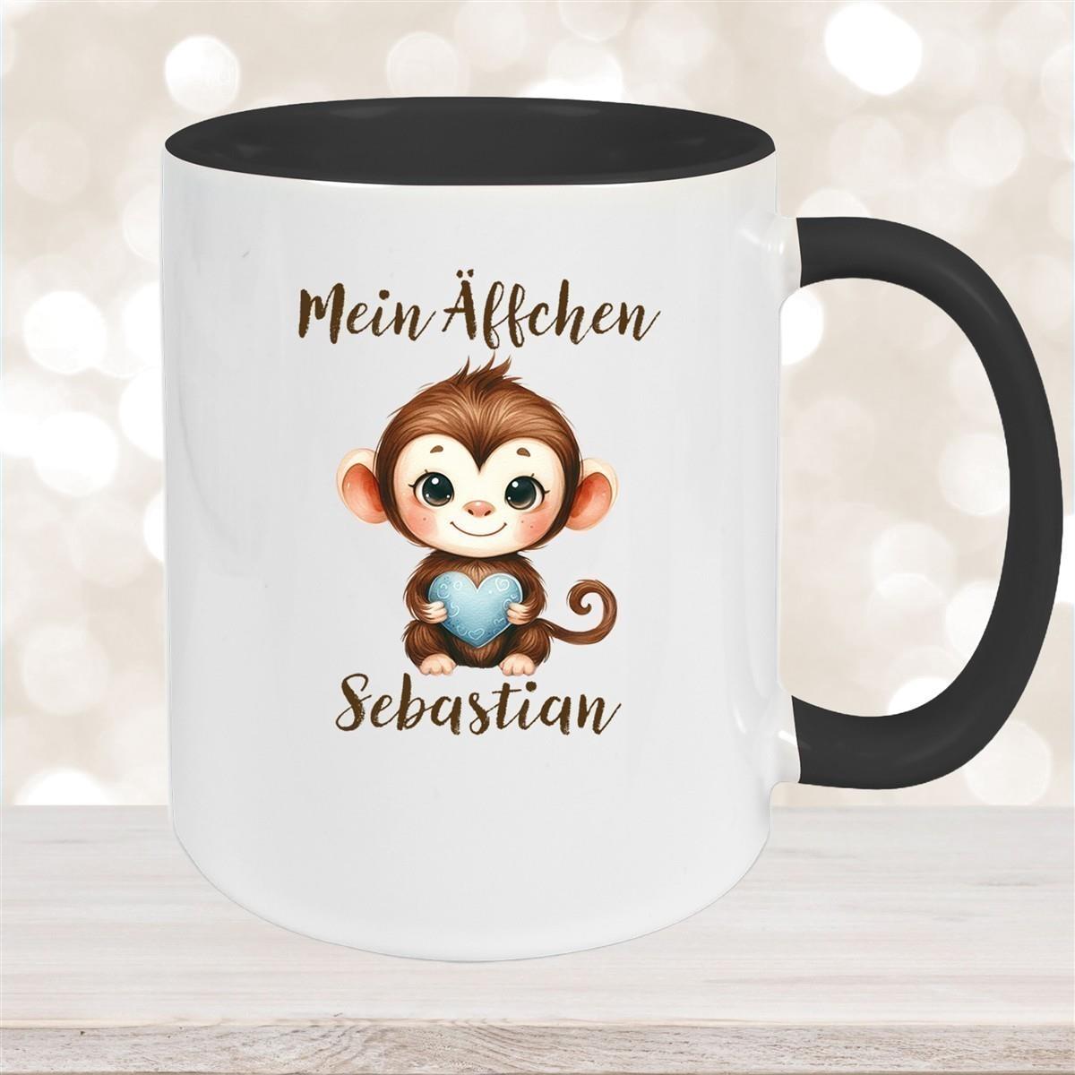 Tasse Liebe - Äffchen Valentinstag Wunschnamen Keramik personalisiert versch. Farben