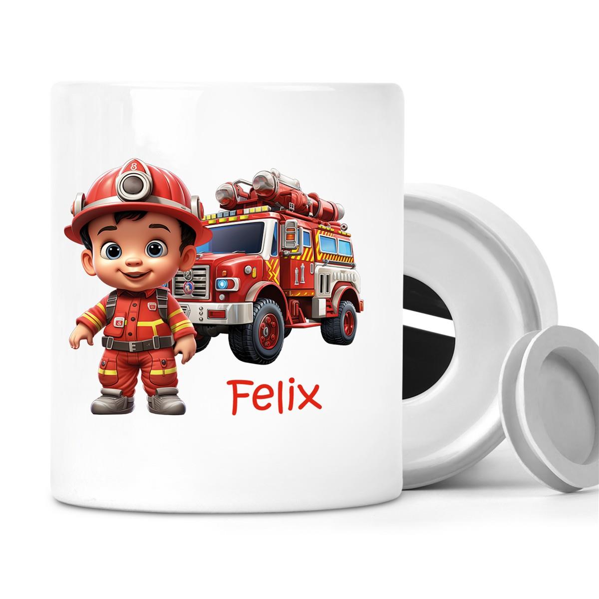 Spardose mit  Wunschname Feuerwehr 4 personalisiert