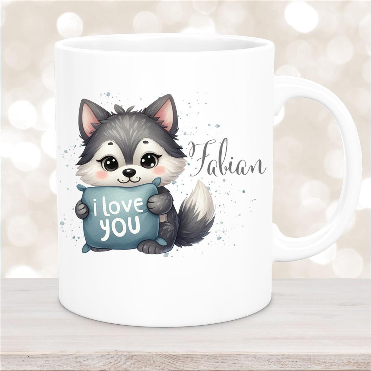 Tasse Liebe - Fuchs Valentinstag Wunschnamen Keramik personalisiert versch. Farben