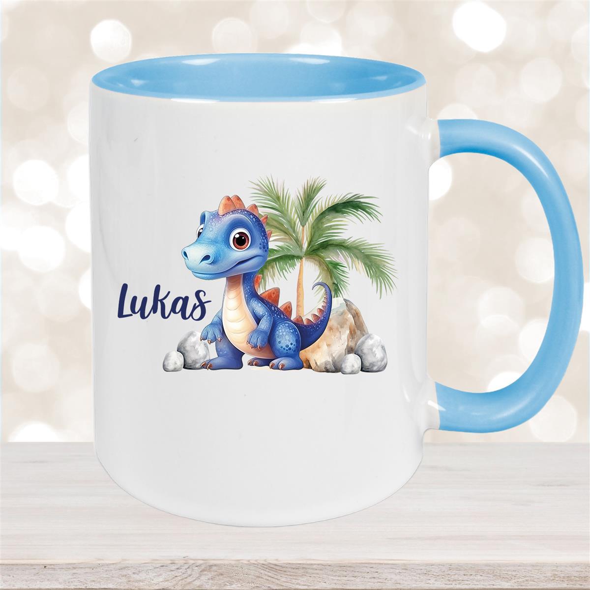 Tasse Dino #8 Wunschname Keramik Kinderbecher Personalisiert versch. Farben
