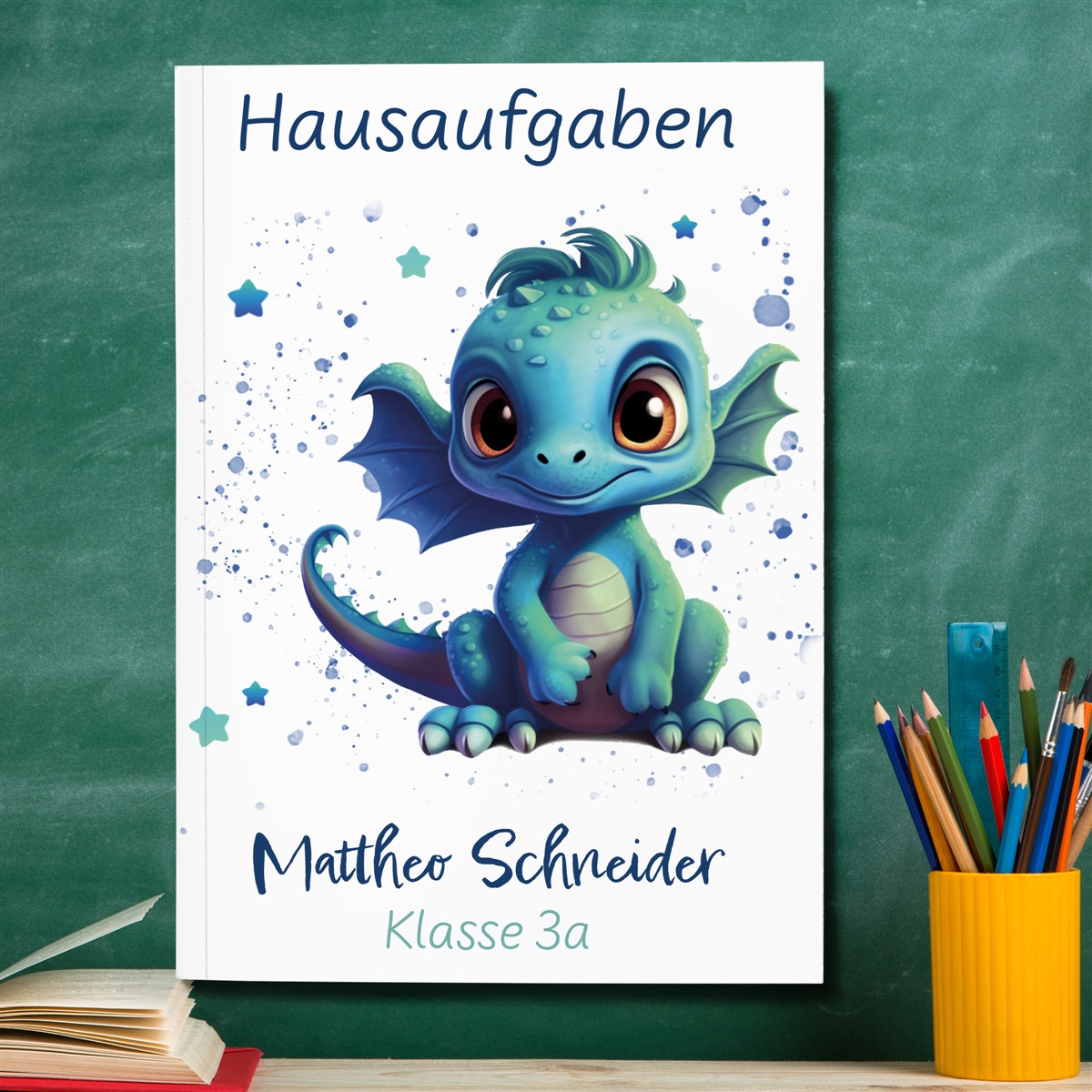 Hausaufgabenheft Drache #1  DIN A5 - 48 Blatt mit Name und Klasse