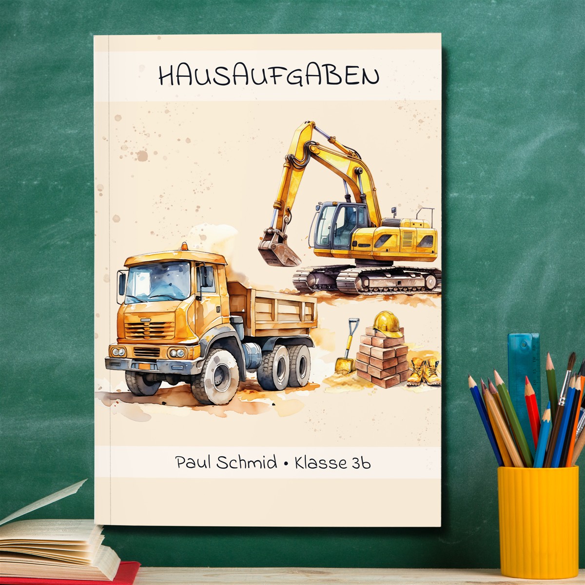 Hausaufgabenheft Baustelle #1  DIN A5 - 48 Blatt mit Name und Klasse
