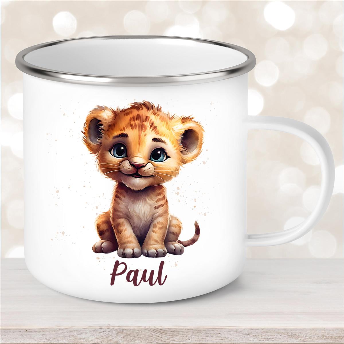 Tasse Wunschname Löwe #2 Emaille Kinderbecher
