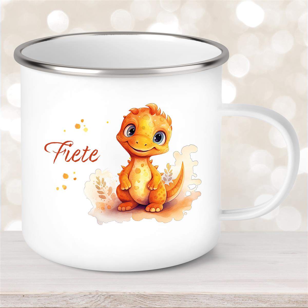 Tasse Wunschname Dino #10 Emaille Kinderbecher
