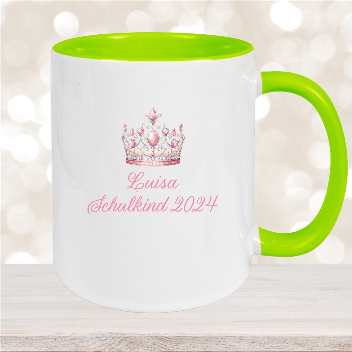Tasse Schulkind #15 Wunschname Prinzessin#1 Keramik Kinderbecher Personalisiert Grün