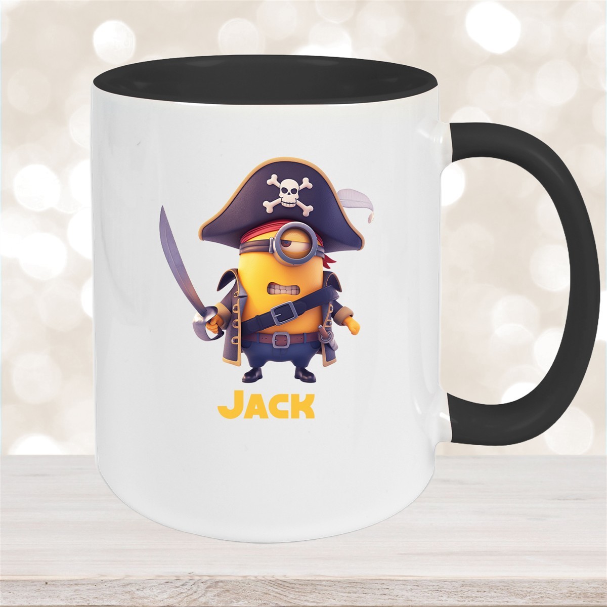 Tasse Minions Kinder Minion #1 Pirat Wunschname Keramik Kinderbecher personalisiert versch. Farben Schwarz