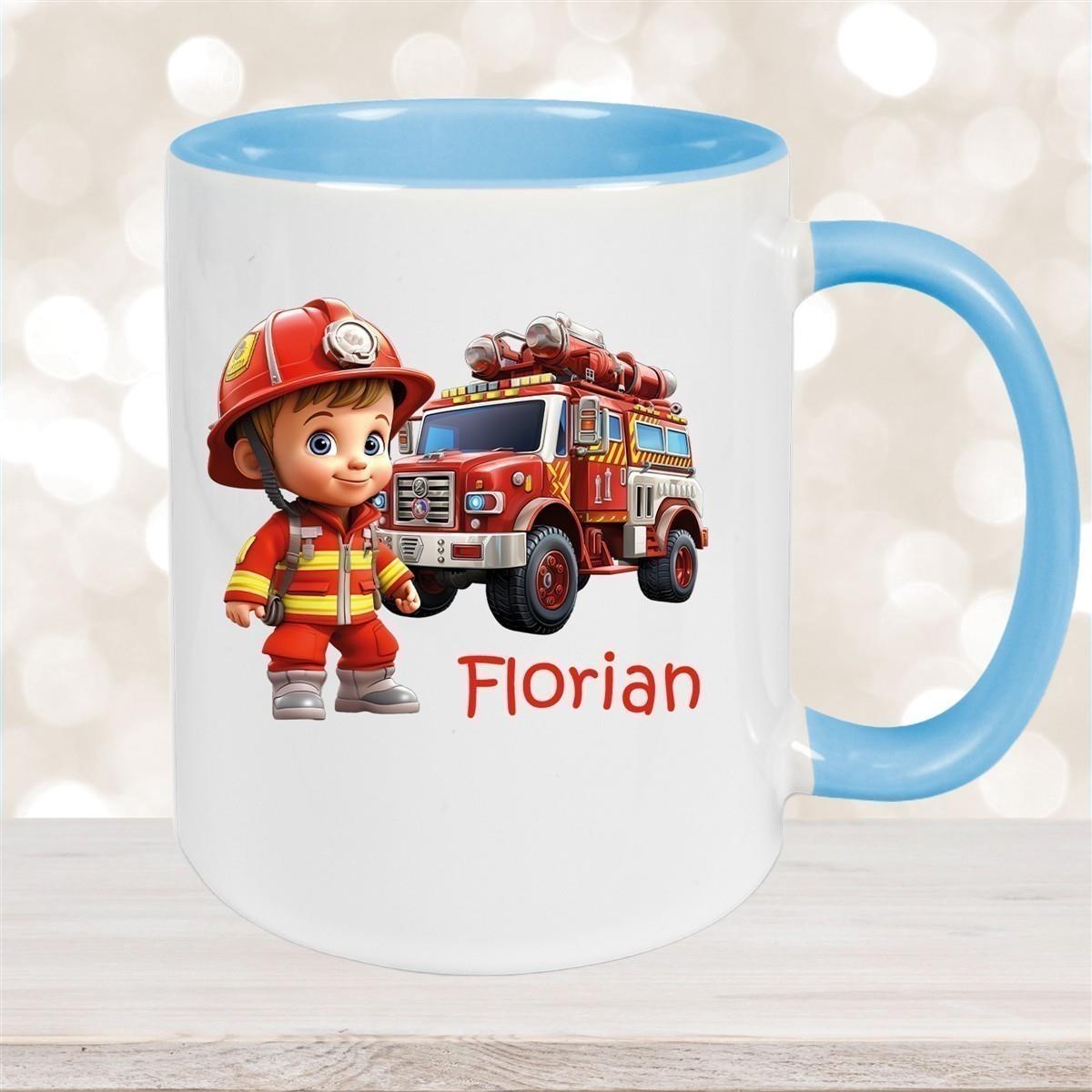 Tasse Wunschname Feuerwehr 2 Keramik Kinderbecher versch. Farben