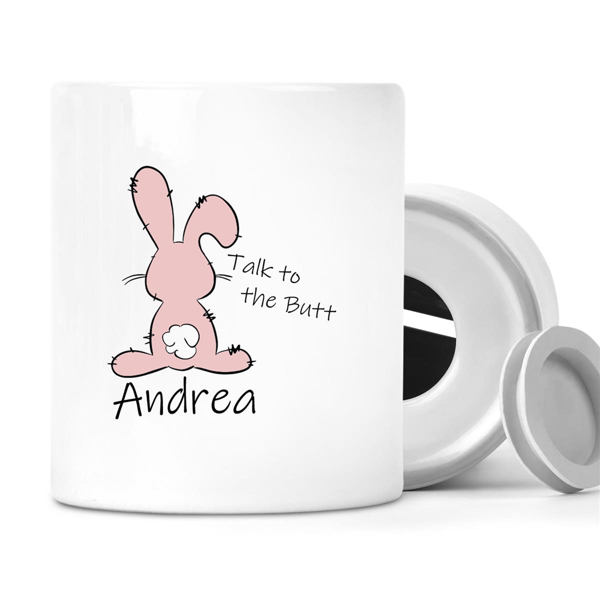 Spardose Ostern - Hase Talk to the Butt mit Wunschname personalisiert