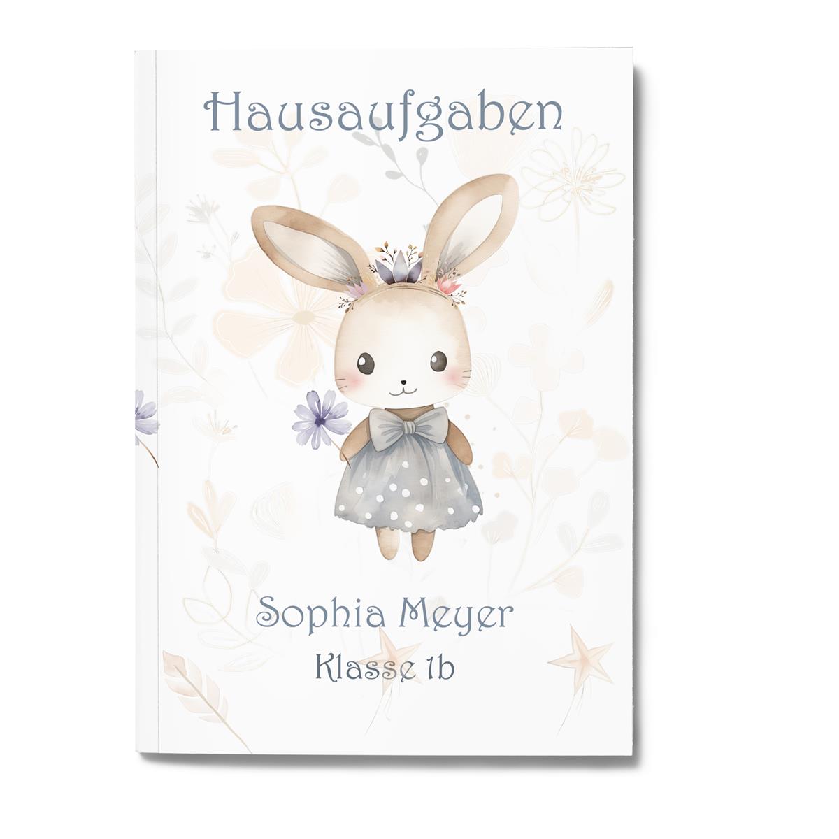 Hausaufgabenheft Hase 1 DIN A5 - 48 Blatt mit Name und Klasse