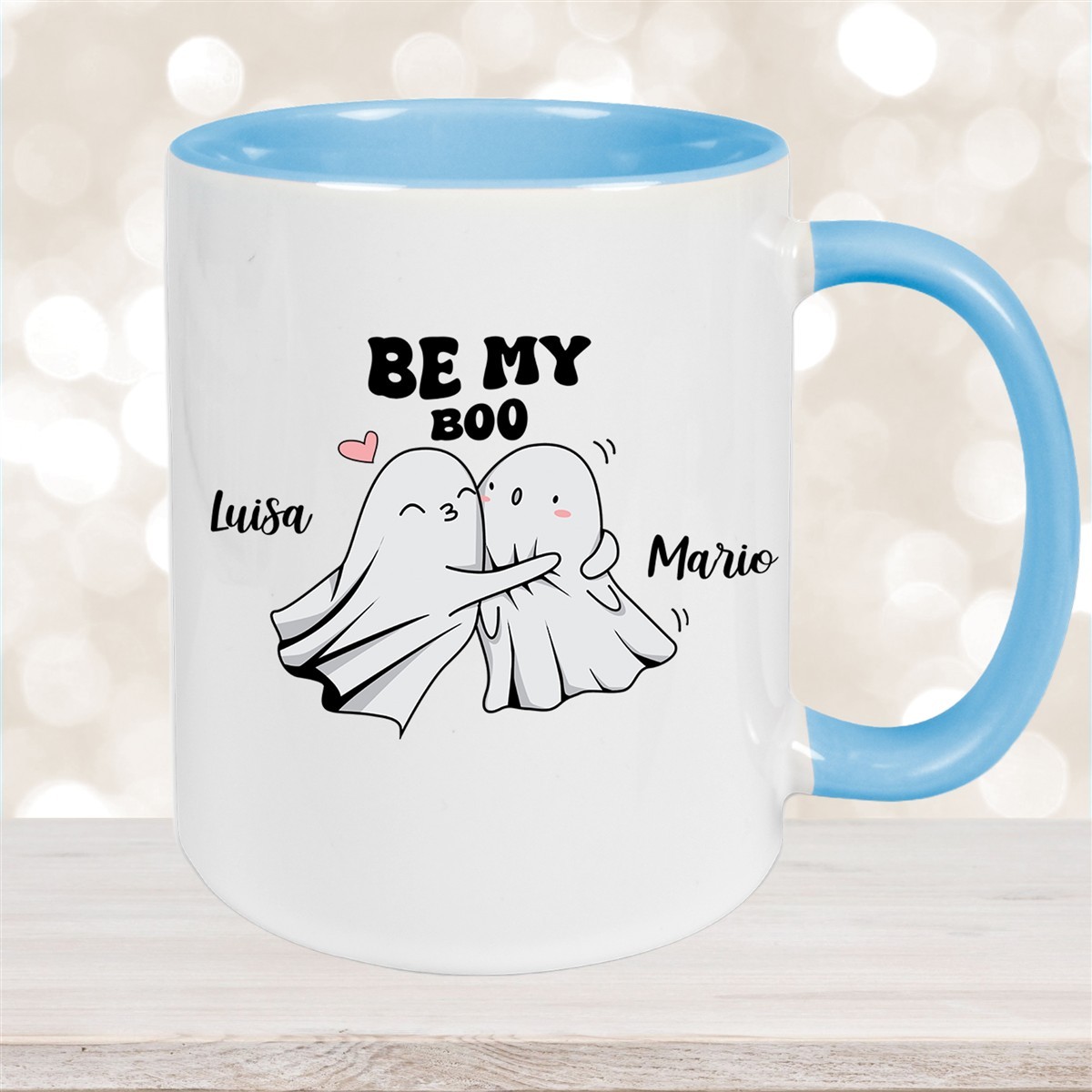 Tasse Liebe - BE MY BOO Valentinstag Wunschnamen Keramik personalisiert Hellblau