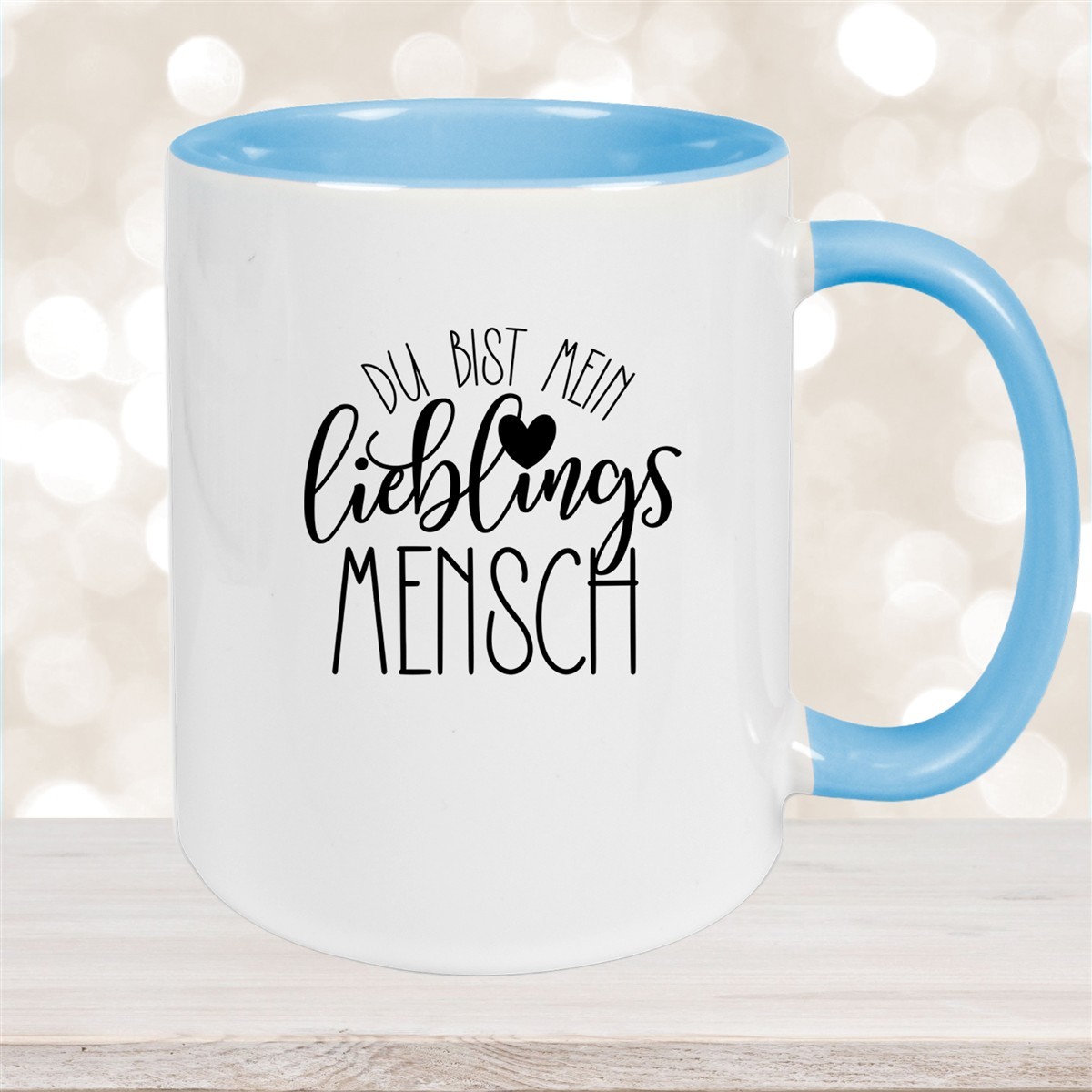 Tasse Spruch "Lieblingsmensch" Valentinstag #19 Keramik versch. Farben Hellblau