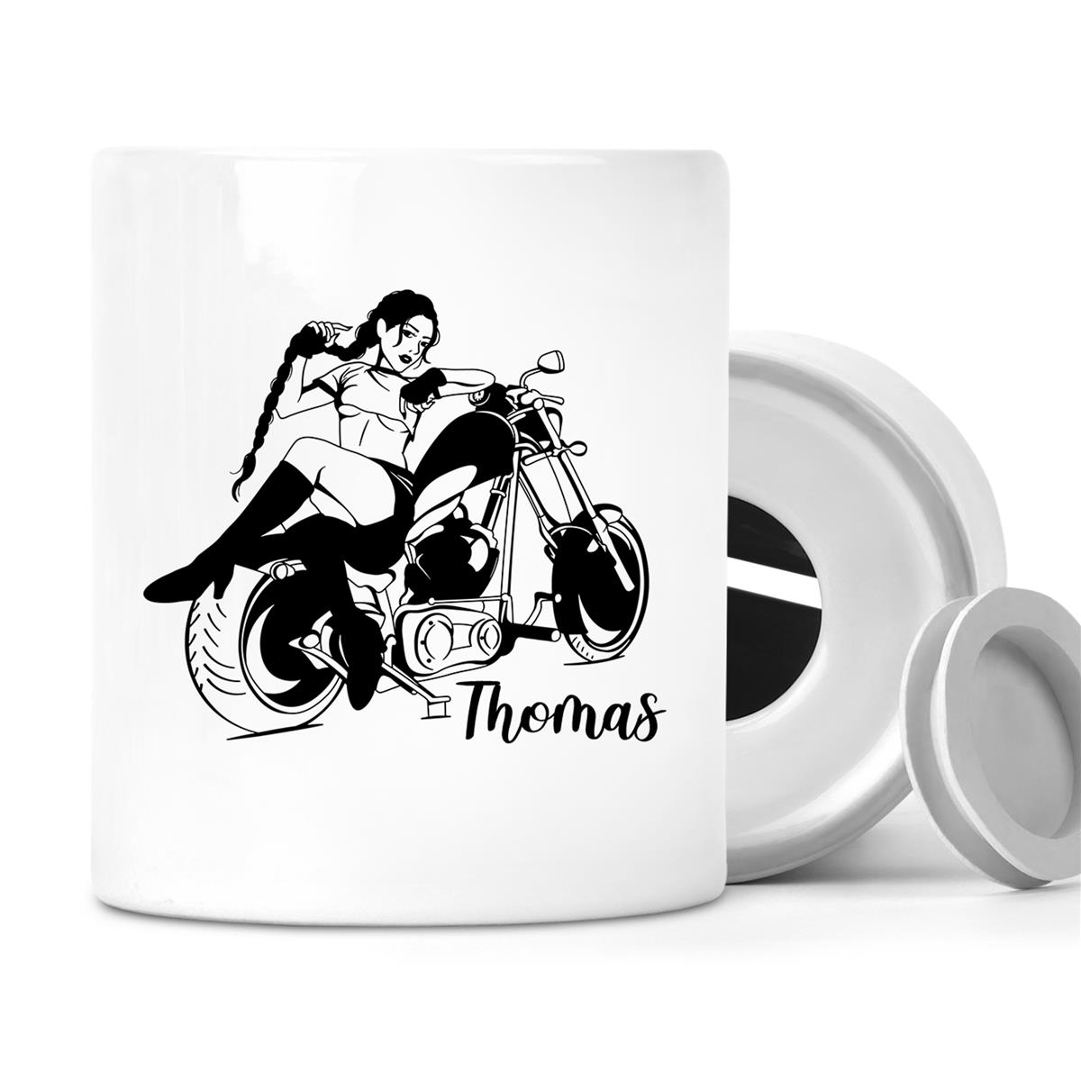 Spardose Biker Girl Wunschname personalisiert