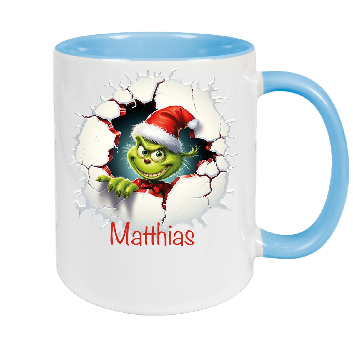 Tasse Wunschname Weihnachten Grinch #8 Keramik Kinderbecher Hellblau