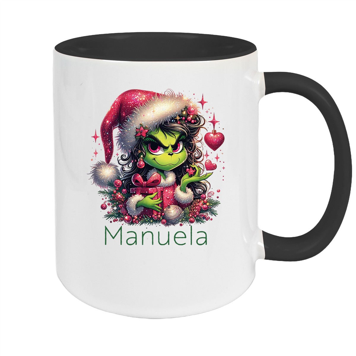 Tasse Wunschname Weihnachten Lady-Grinch #2 Keramik Kinderbecher Schwarz