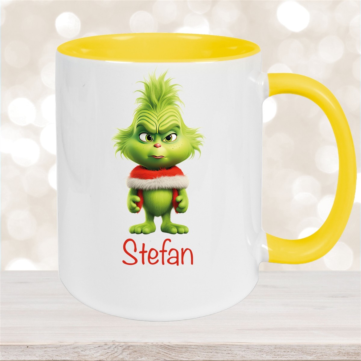 Tasse Wunschname Weihnachten Grinch #1 Keramik Kinderbecher Gelb