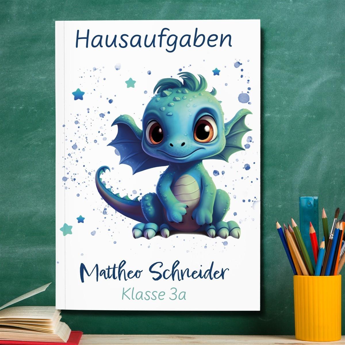 Hausaufgabenheft Drache 1  DIN A5 - 48 Blatt mit Name und Klasse
