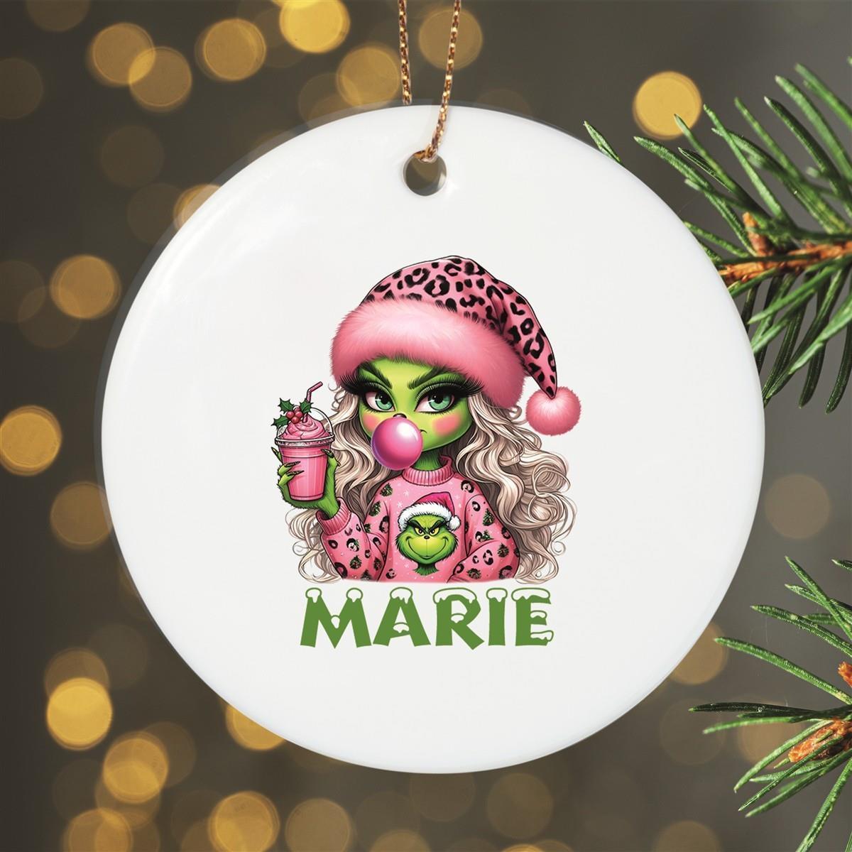 Weihnachtsanhänger personalisiert Lady-Grinch 5 Name Motiv Anhänger Keramik, Weihnachtsschmuck, Weihnachtskugel, Christbaumschmuck, versch. Formen