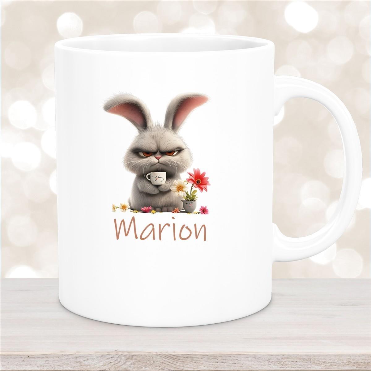 Tasse Ostern Grumpy-Bunny 2 Wunschnamen Keramik personalisiert versch. Farben