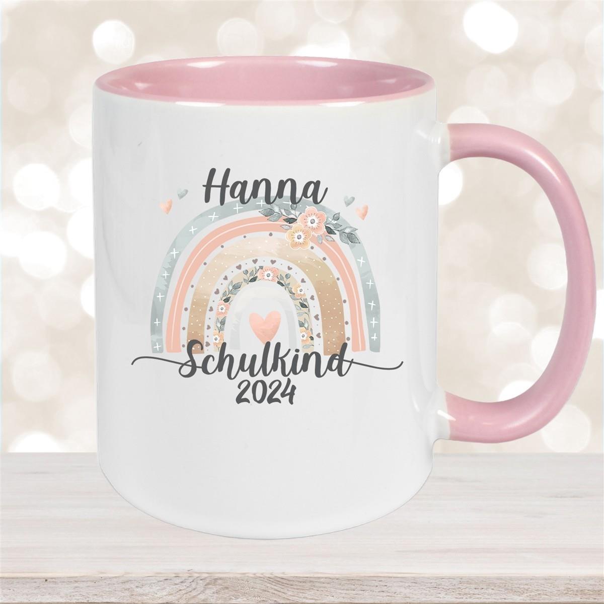 Tasse Schulkind 06 Wunschname Rainbow Keramik Kinderbecher Personalisiert versch. Farben