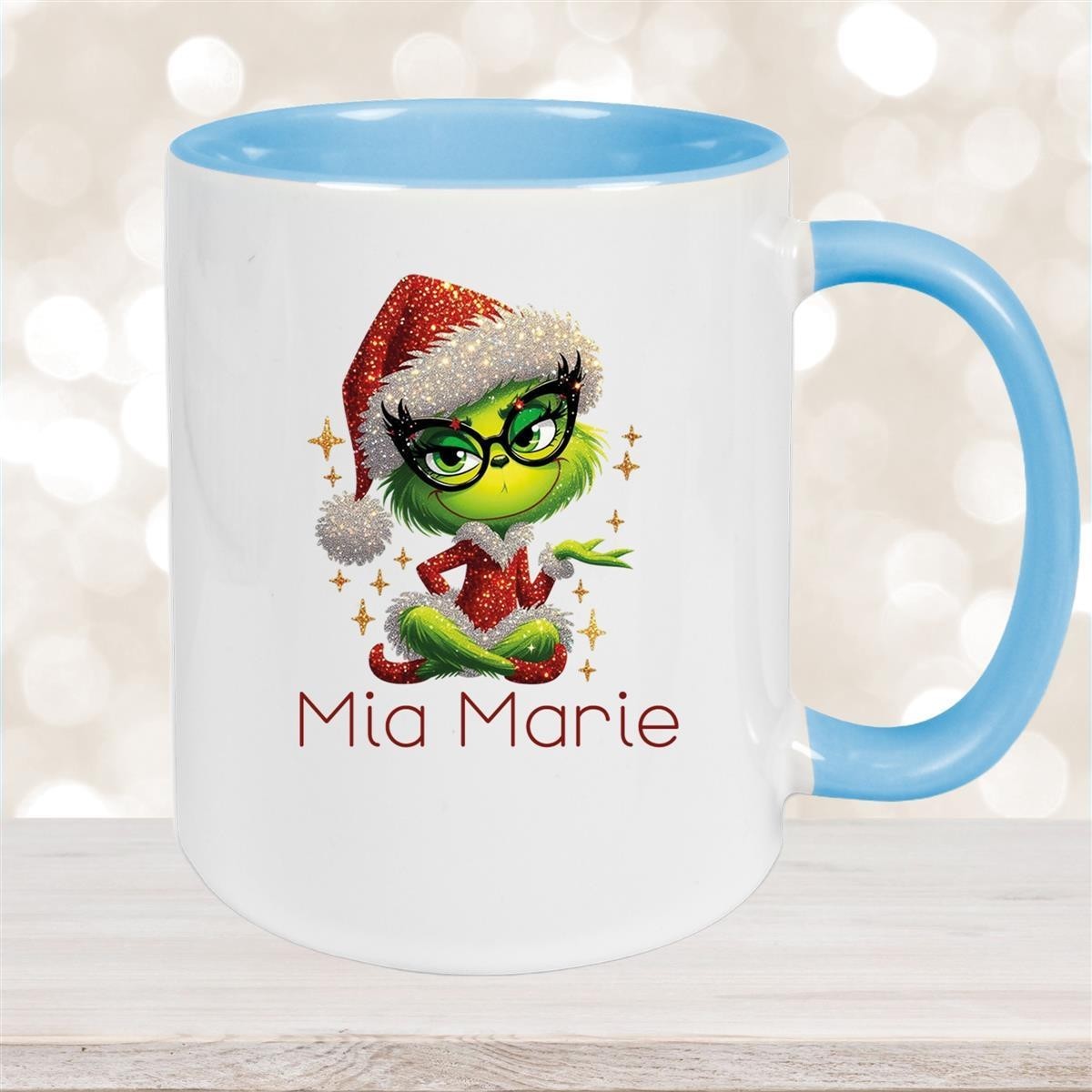 Tasse Wunschname Weihnachten Lady-Grinch #4 Keramik Kinderbecher versch. Farben