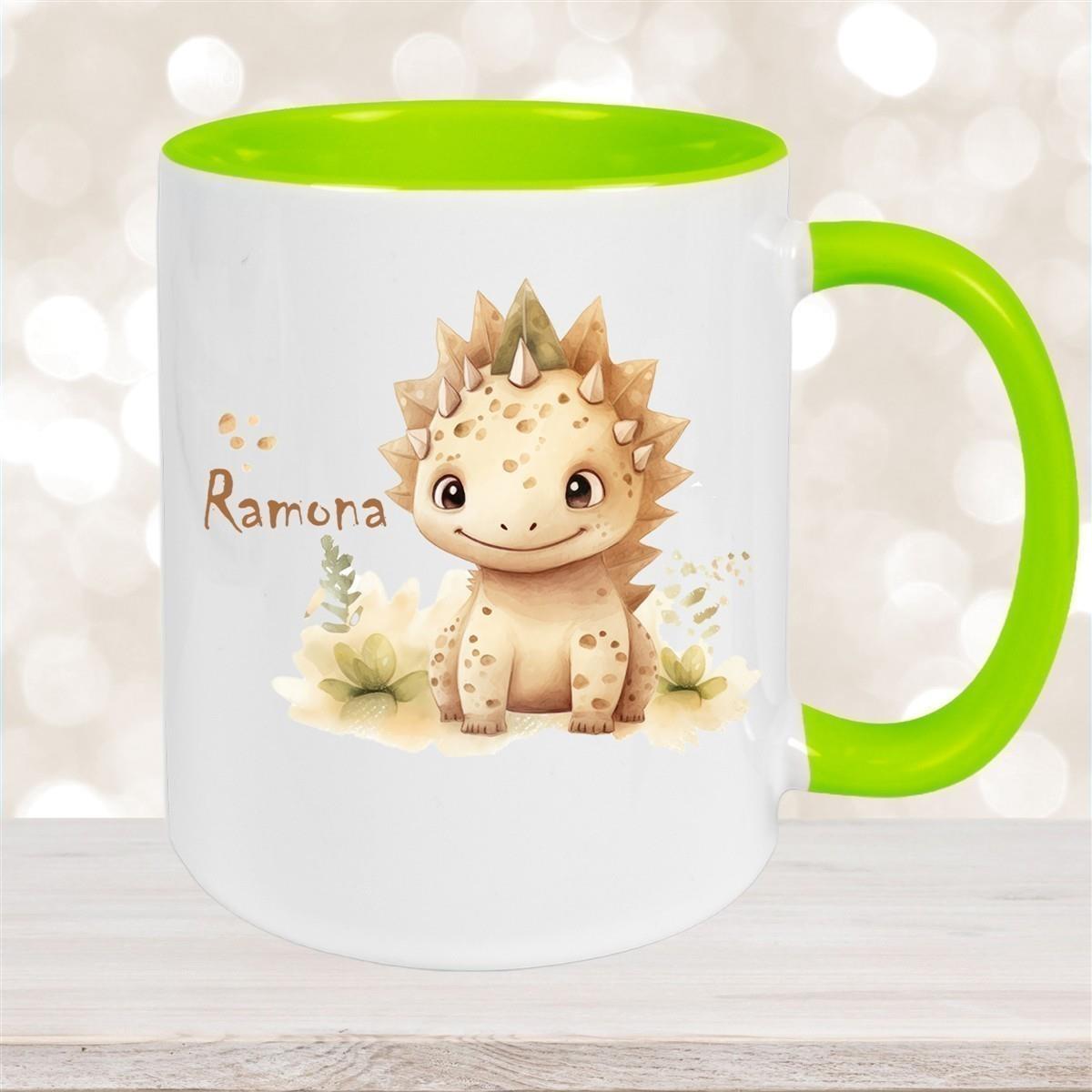 Tasse Wunschname Dino 2 Keramik Kinderbecher versch. Farben
