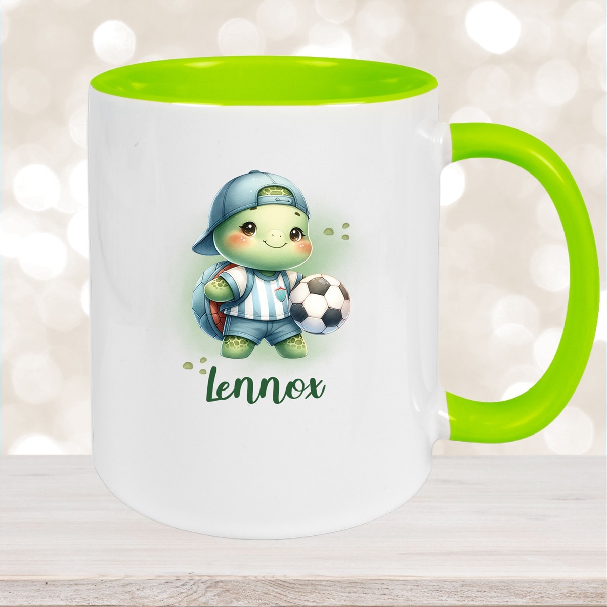 Tasse Wunschname Fußball #14 Personalisiert Keramik Kinderbecher Grün