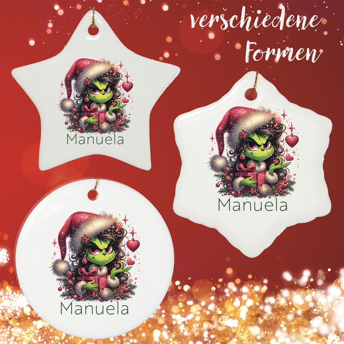 Christbaumanhänger Weihnachten Lady - Grinch #2 Ornament Christbaumschmuck Rund