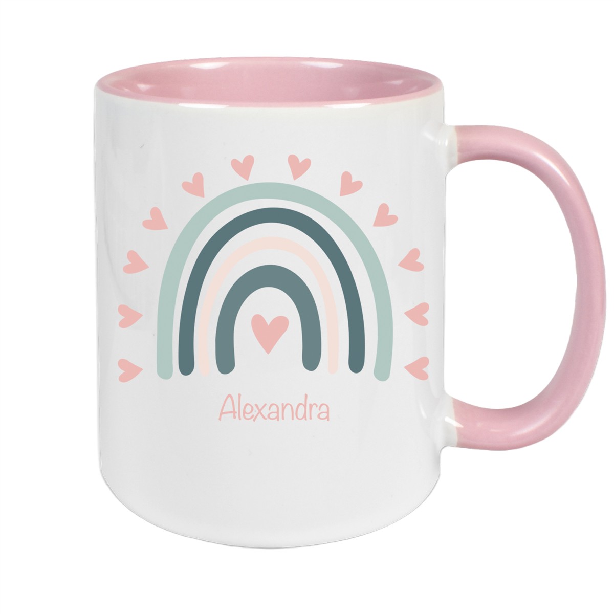 Tasse Wunschname Regenbogen #4 Keramik Kinderbecher Altrosa