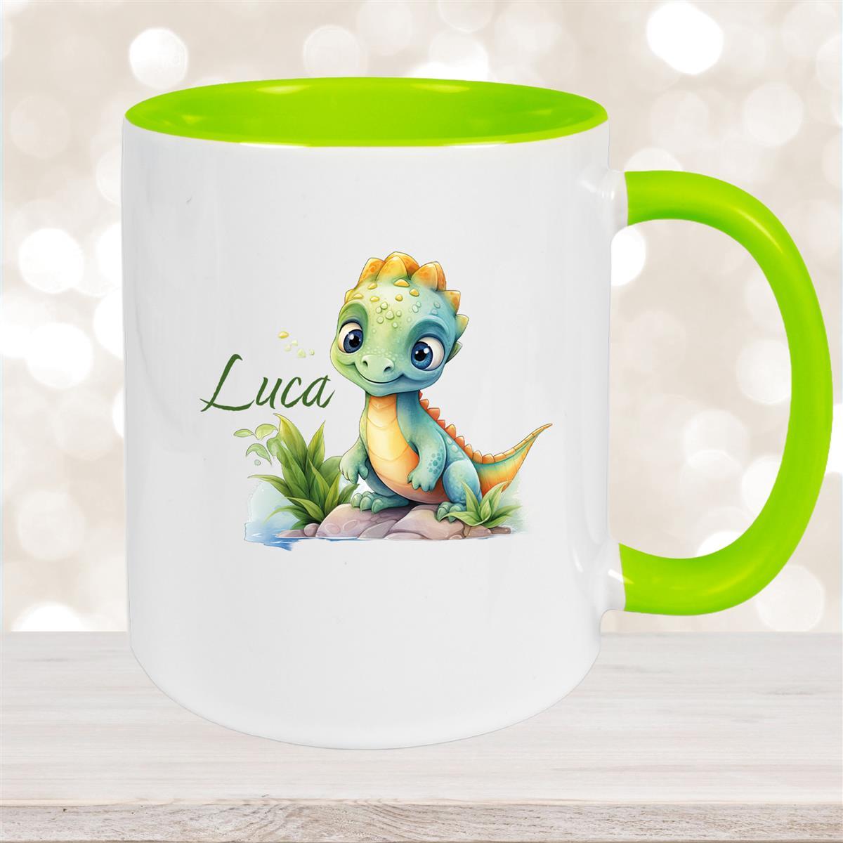 Tasse Dino #11 Wunschname Keramik Kinderbecher Personalisiert Grün
