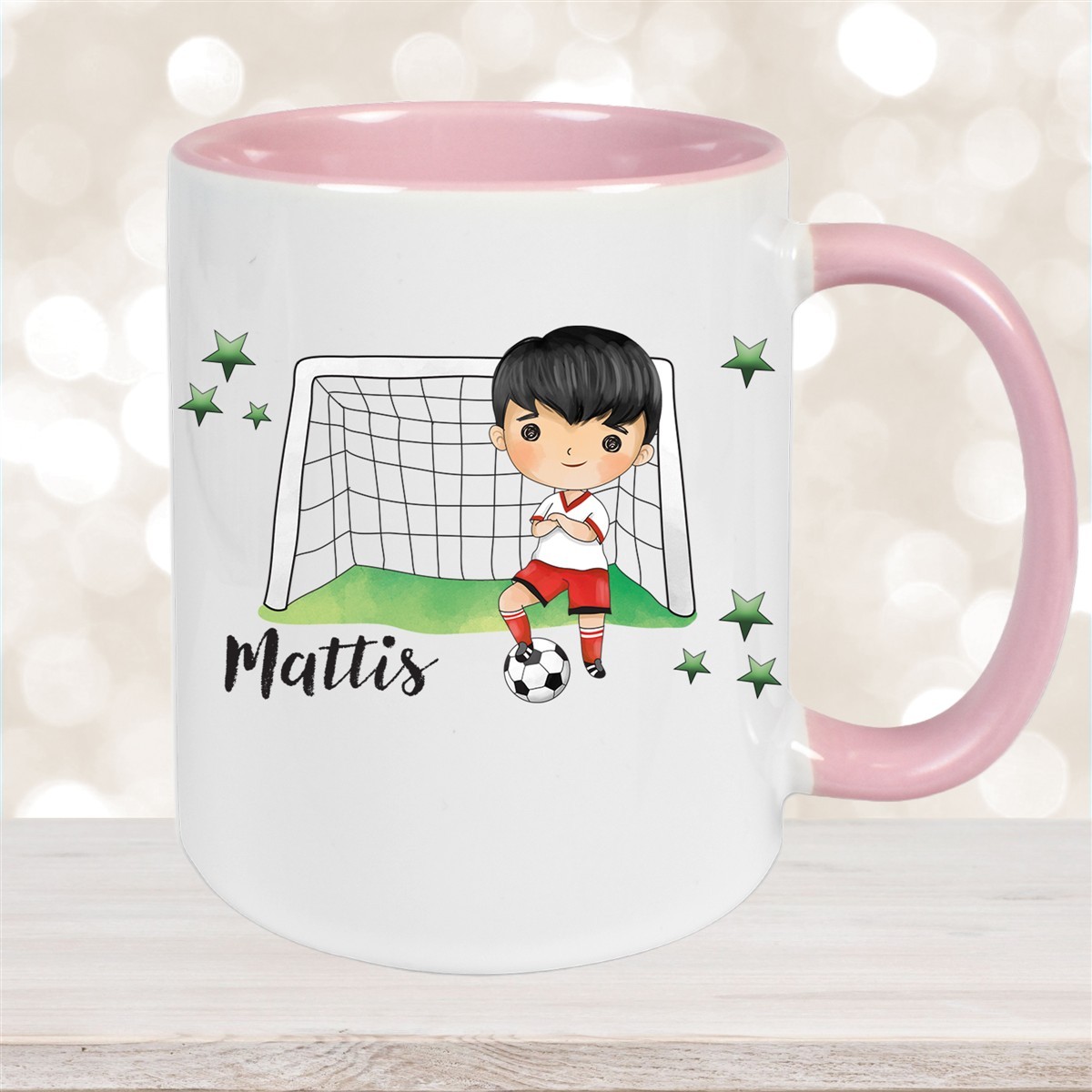 Tasse Fußball #2 Wunschname Keramik Kinderbecher personalisiert Altrosa