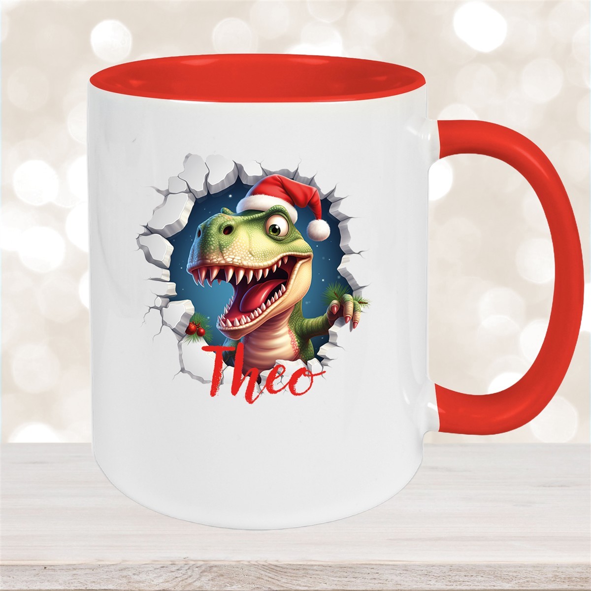 Tasse Wunschname Christmas Dino #1 Keramik Kinderbecher Rot