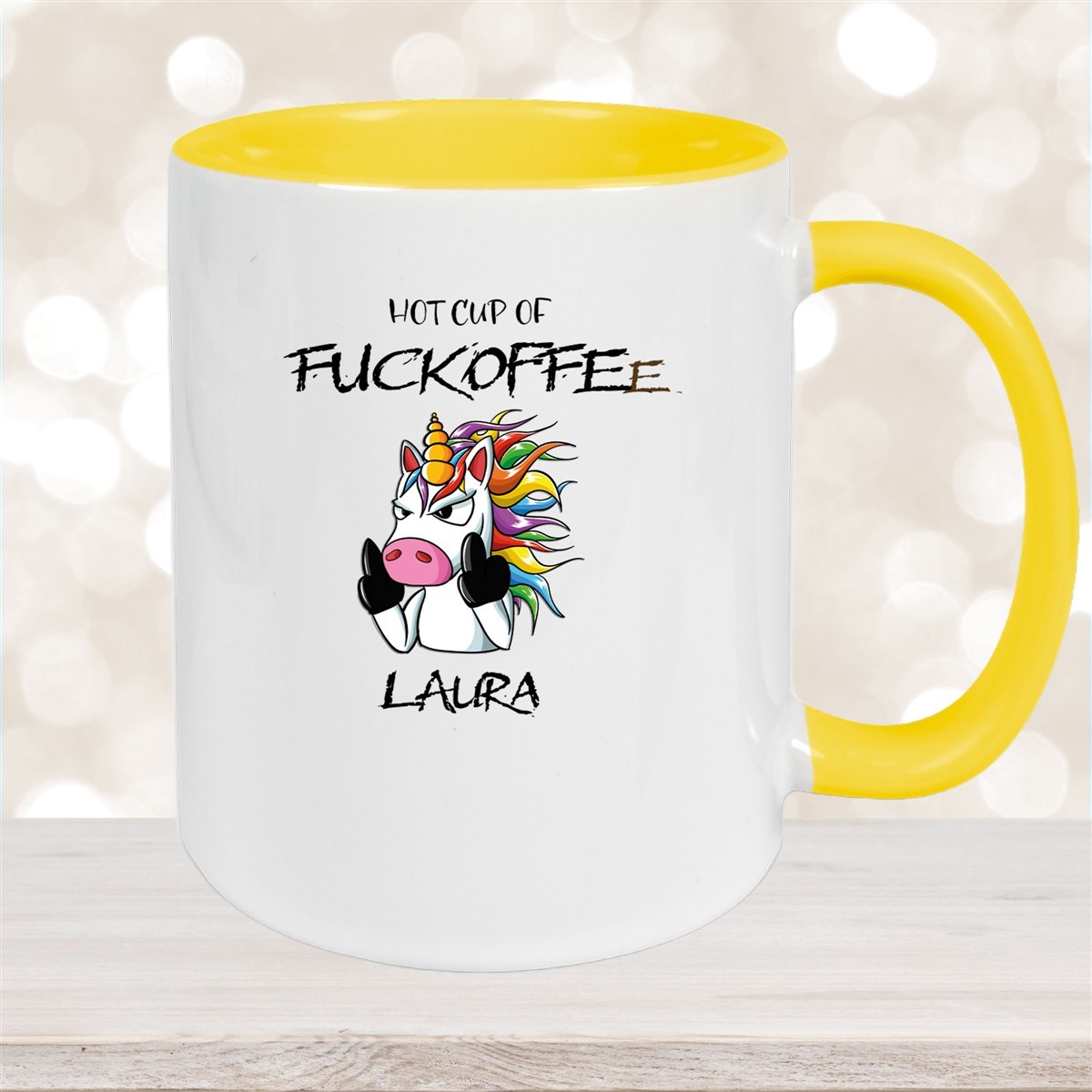 Tasse Einhorn #9 Wunschname Keramik Kinderbecher personalisiert Gelb