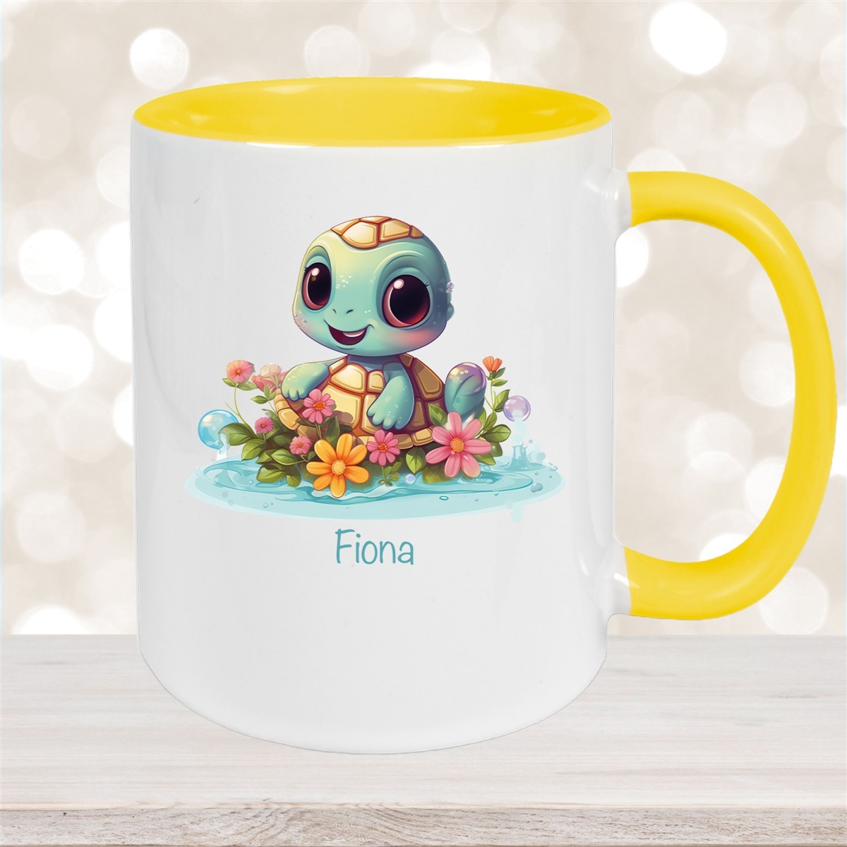 Tasse Wunschname Schildkröte #2 Keramik Kinderbecher personalisiert Gelb