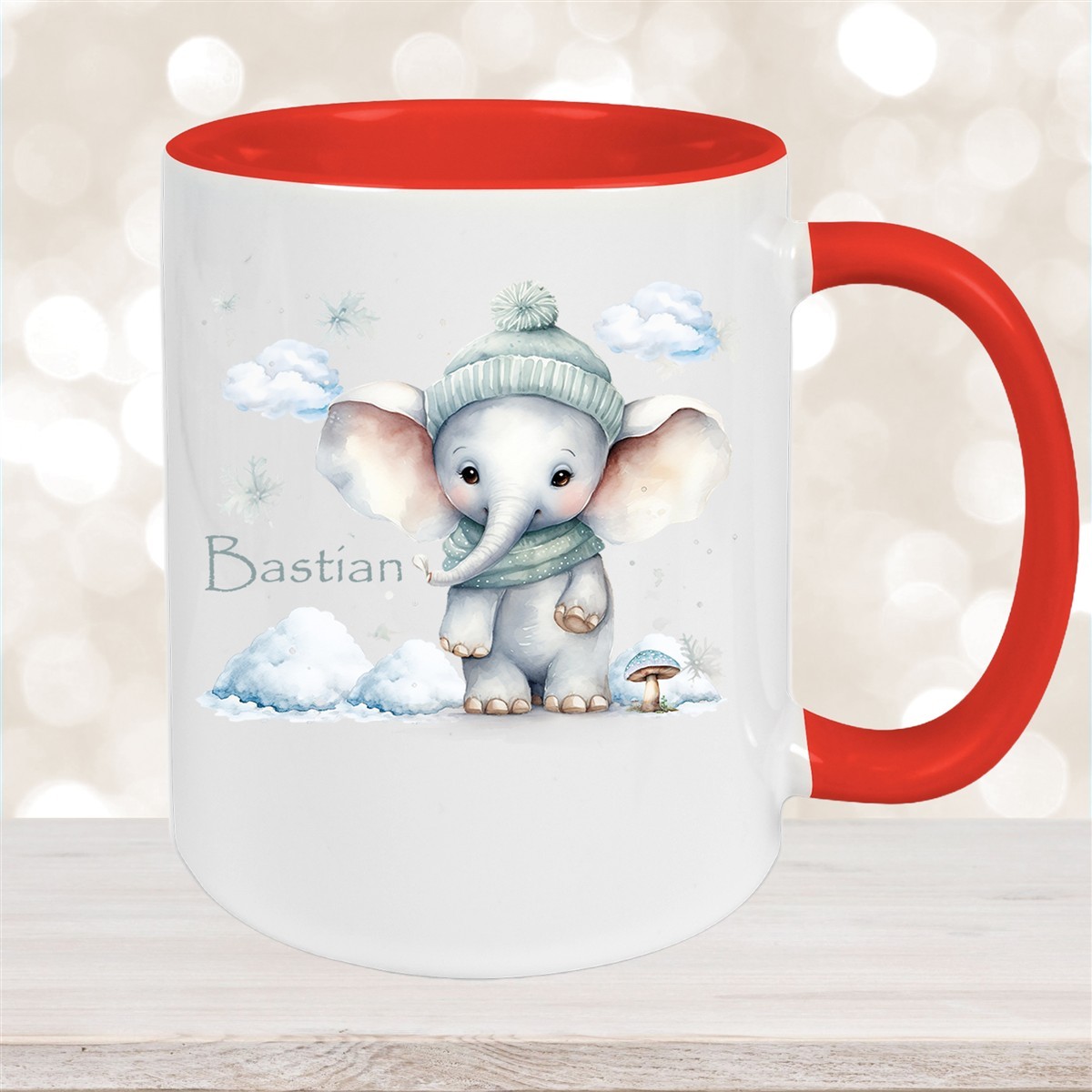 Tasse Wunschname Christmas Elefant #2 Keramik Kinderbecher Rot